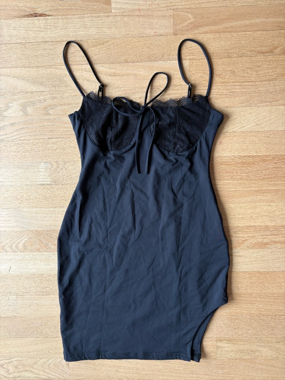 Black Lace-Trim Slip Dress